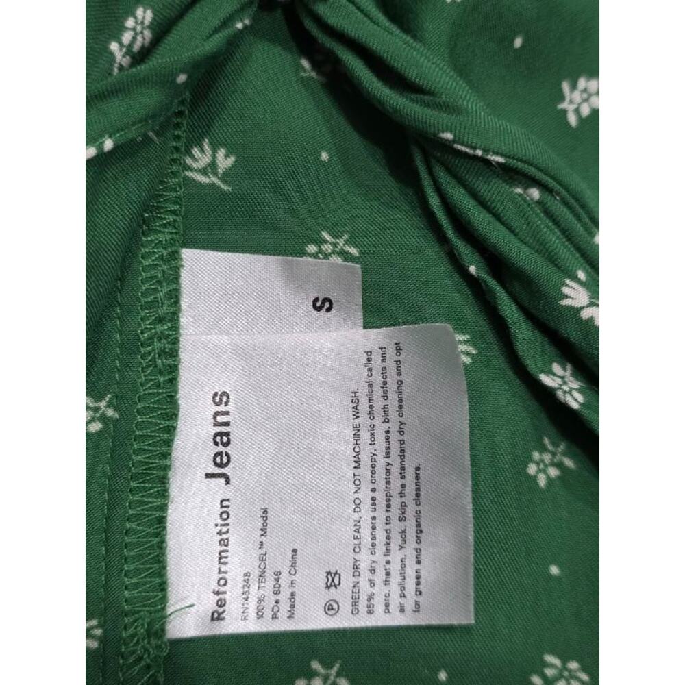 REFORMATION Jeans Green Floral Print V-Neck Tencel Mini-Dress Small A004980 - Picture 7 of 8